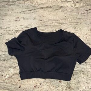 Women’s Black Crop Top Open Back Workout Tee